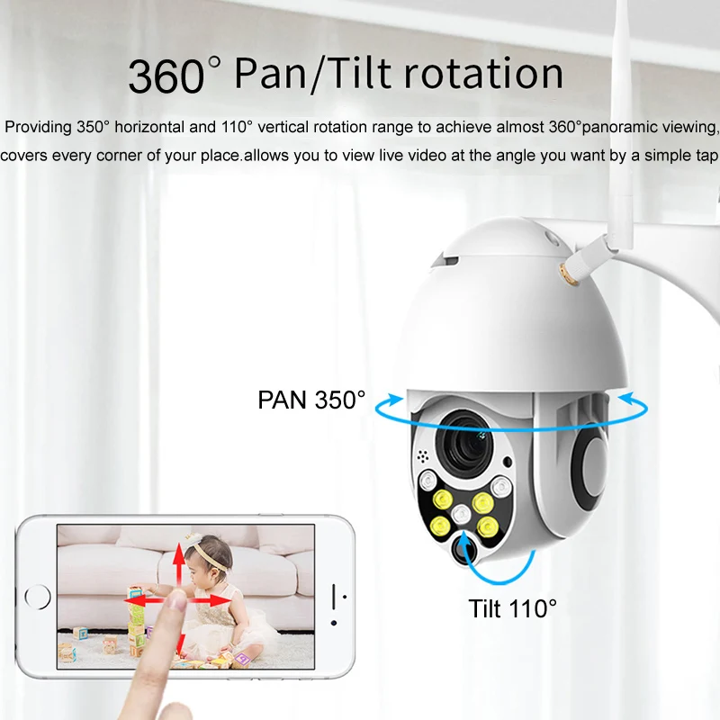 

1080P Outdoor IP Camera Smart Security Surveillance WiFi Camera Outside Remote Control 360 Degree Detection PTZ IP66 CCTV Cam