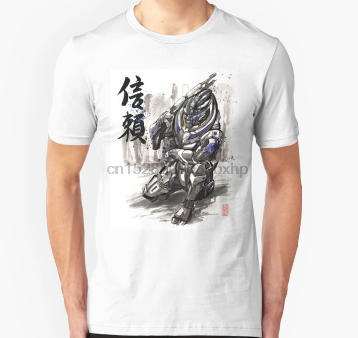 

Men tshirt Mass Effect Garrus Sumie style with Japanese Calligraphy Unisex T Shirt women T-Shirt tees top