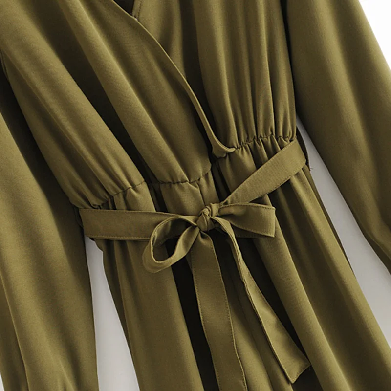 Женский комбинезон на весну и осень повседневный однотонный с v образным вырезом