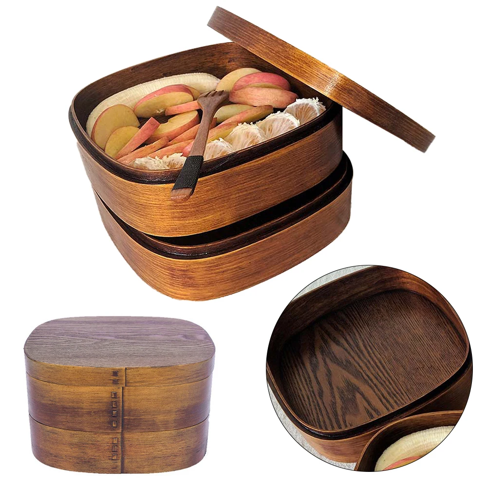 

Double Layer Bento Box Japanese Style Lunch Box For Kids Student Tableware Wooden Sushi Salad Fruit Food Containers