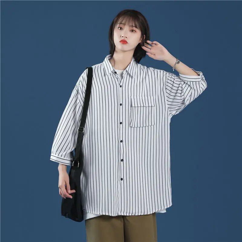 

Рубашка Мужская/женская, в полоску, с коротким рукавом, большого размера