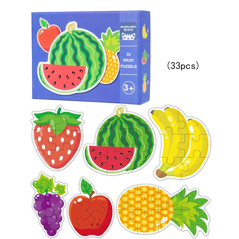 

Hot Sale Wooden 3D Puzzles Educational Toy Montessori Cartoon Fruit Puzzle Toys For Children Kids Gifts Animal Puzzle Toy