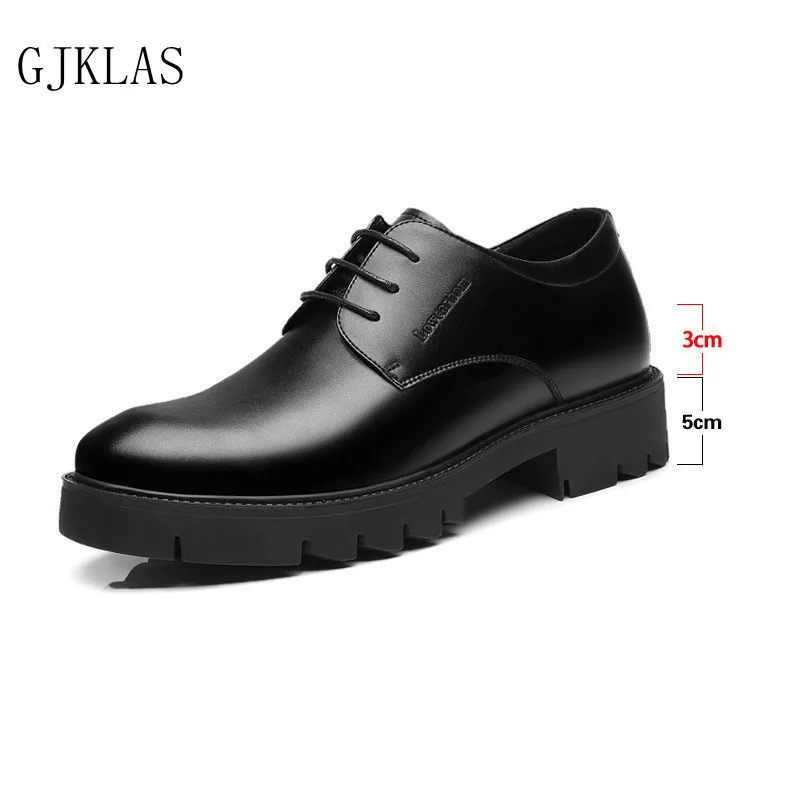 Height Increased 8/10 Cm Black Italian Dress Mens Shoes Genuine Leather High Heel Shoes for Men Office Wear Formal Shoes Oxford