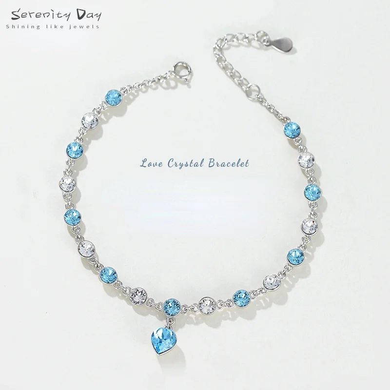 

Serenity Day Female S925 Sterling Silver Bracelet Blue Heart Austria Crystal Gemstone Trend Chain Bracelets Jewellery Wholesale