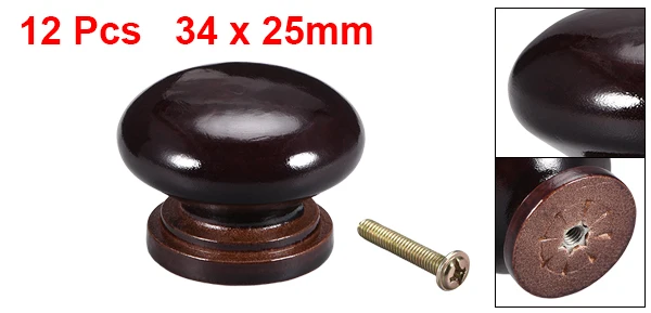 D Brown 34x25mm 12pc Uxcell 5-12 шт. круглая ручка 35 мм 24 мм 28 мм диаметр мебель для шкафа спальни кухни темно-коричневого дерева белого цвета - Цвет: D Brown 34x25mm 12pc