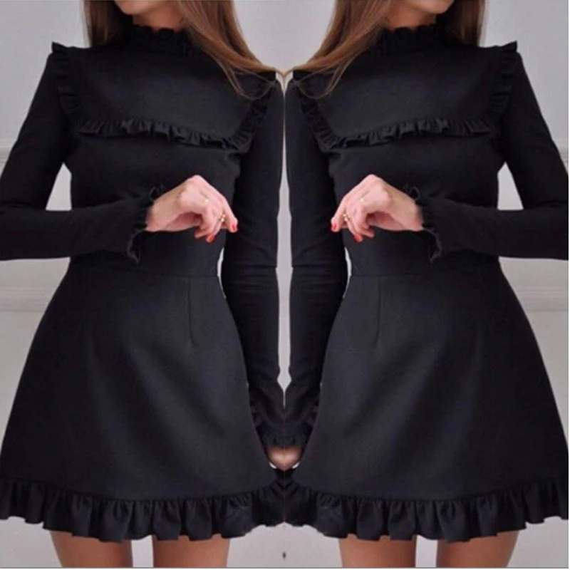 

2018 Spring Women Fashion Ruffles Dress Casual Turtleneck Butterfly Sleeve Dresses Elegant Party Long Sleeve female Vestidos
