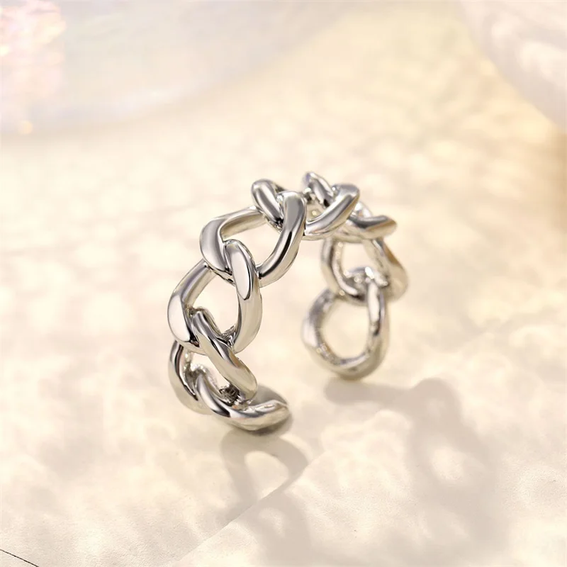 

IFMIA Simple Hip Hop Gold Color Plating Chain Shape RING Unisex Vintage Gothic Chunky Midi Open Ring Antique Jewelry Accessory