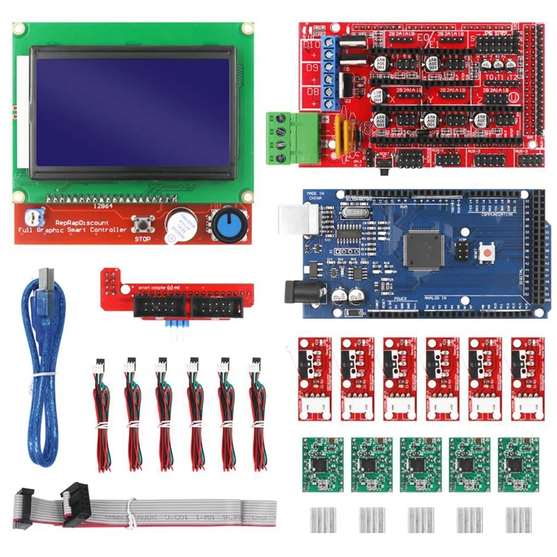 Комплект для 3D принтера CNC Arduino Mega 2560 плата RAMPS 1 4 контроллер LCD 12864 A4988 шаговый