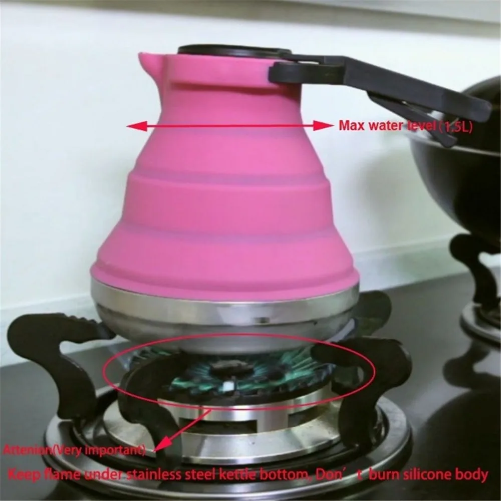 Портативный складной силиконовый чайник для воды 3 цвета 1 5 л кемпинга