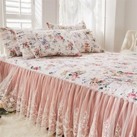 french palace style quilted lace bedspread queen king with ruffles bedskirt girls floral bed cover single double 2 pillow shams