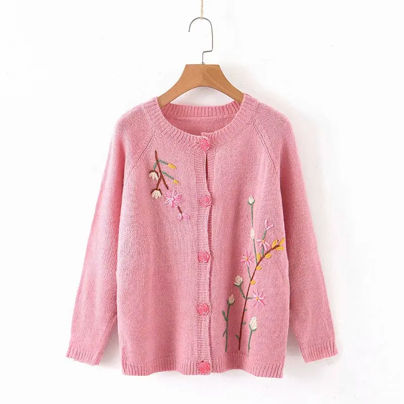 Star firefly ladies knit cardigan 2019 autumn hand-embroidered small flower Slim casual sweater for sweet girl |