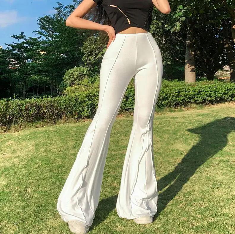 

Womens Sexy Stylish Skinny 3 Solid Color Close-fitting Flared Pants Ladies Elastic High Waist Leisure Trousers Spring Fall Wear