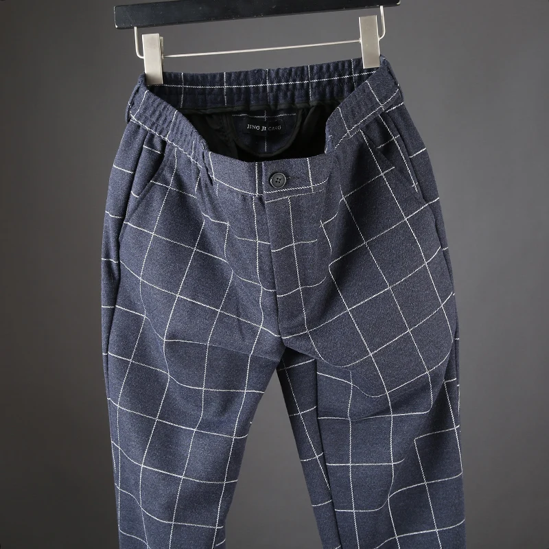 JSBD новые модные мужские клетчатые брюки бизнес досуг с эластичной талией Брюки
