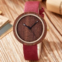 real wood dial watch men women casual wristwatch red rose sandalwood wooden bamboo watches male female brown leather band clock
