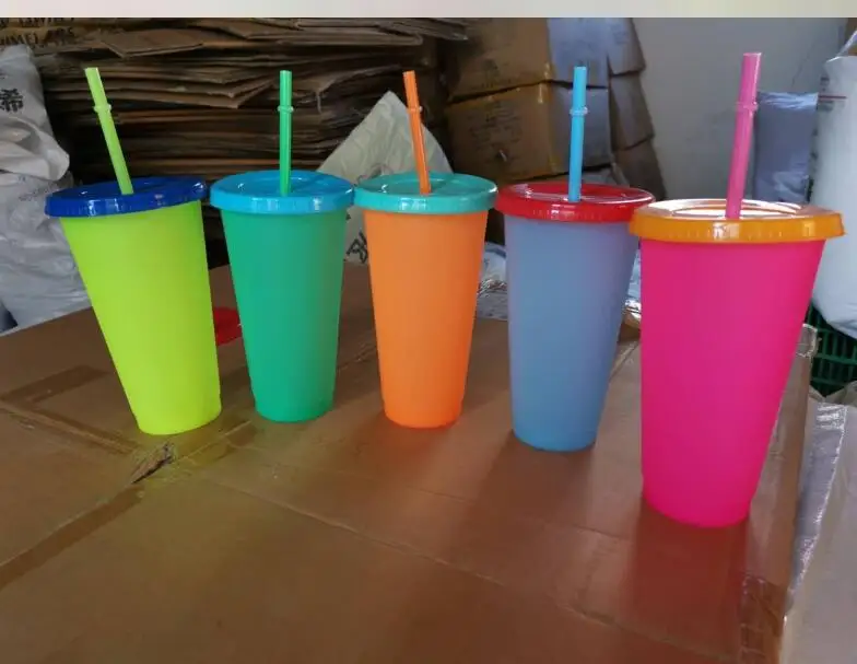 

24oz Plastic Color Changing Cup PP Material Temperature Sensing Cups Magic Tumblers With Lid And Straw Drinking Mug #32566