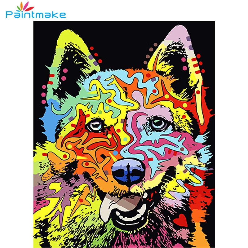 Paintmake Animal DIY Paint By Numbers Drawing Kits color dog Oil Painting On Canvas For Home decor Wall Art Picture | Дом и сад