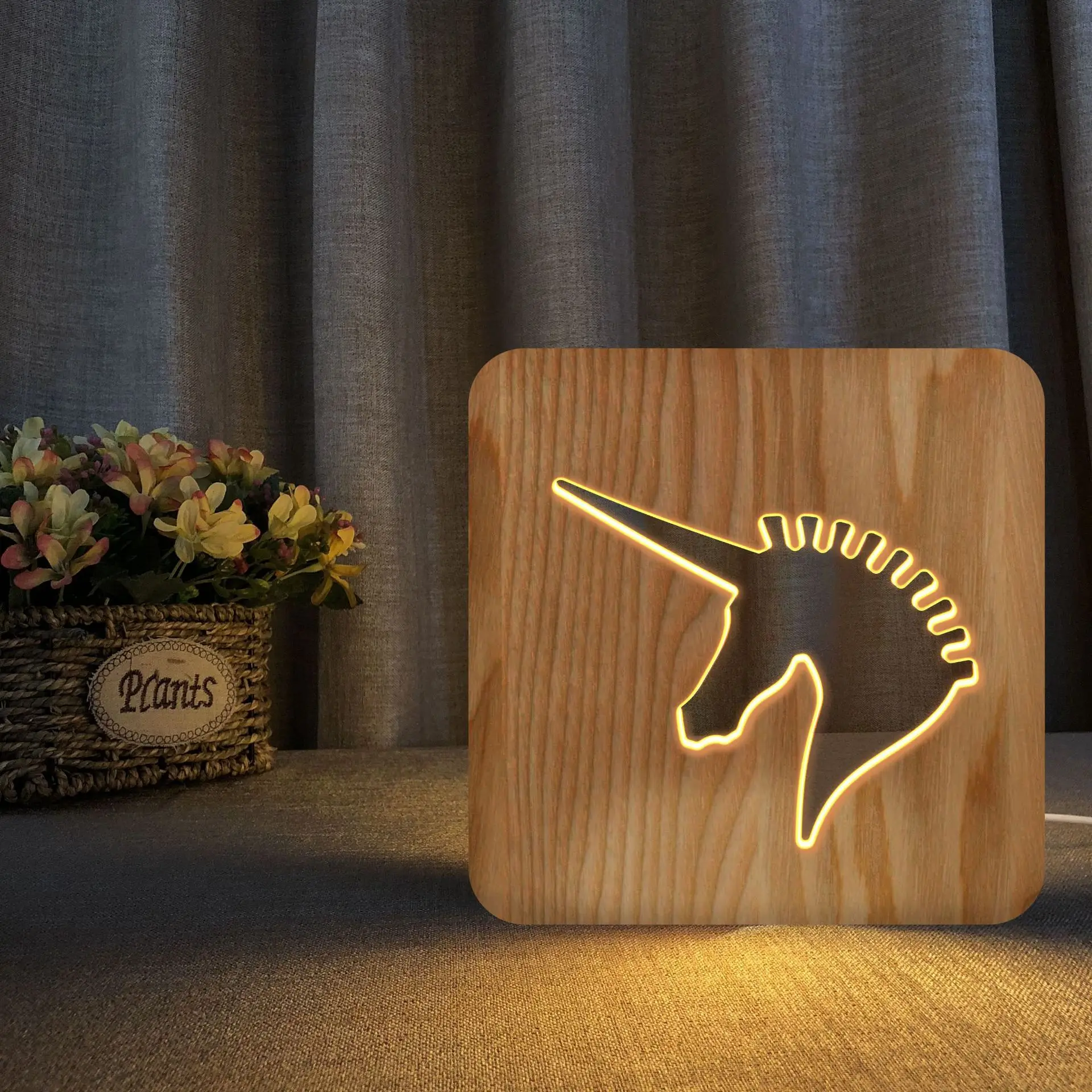 

Unicorn Solid Wood Carved Table Lamp Nightlight Gift decorative lights