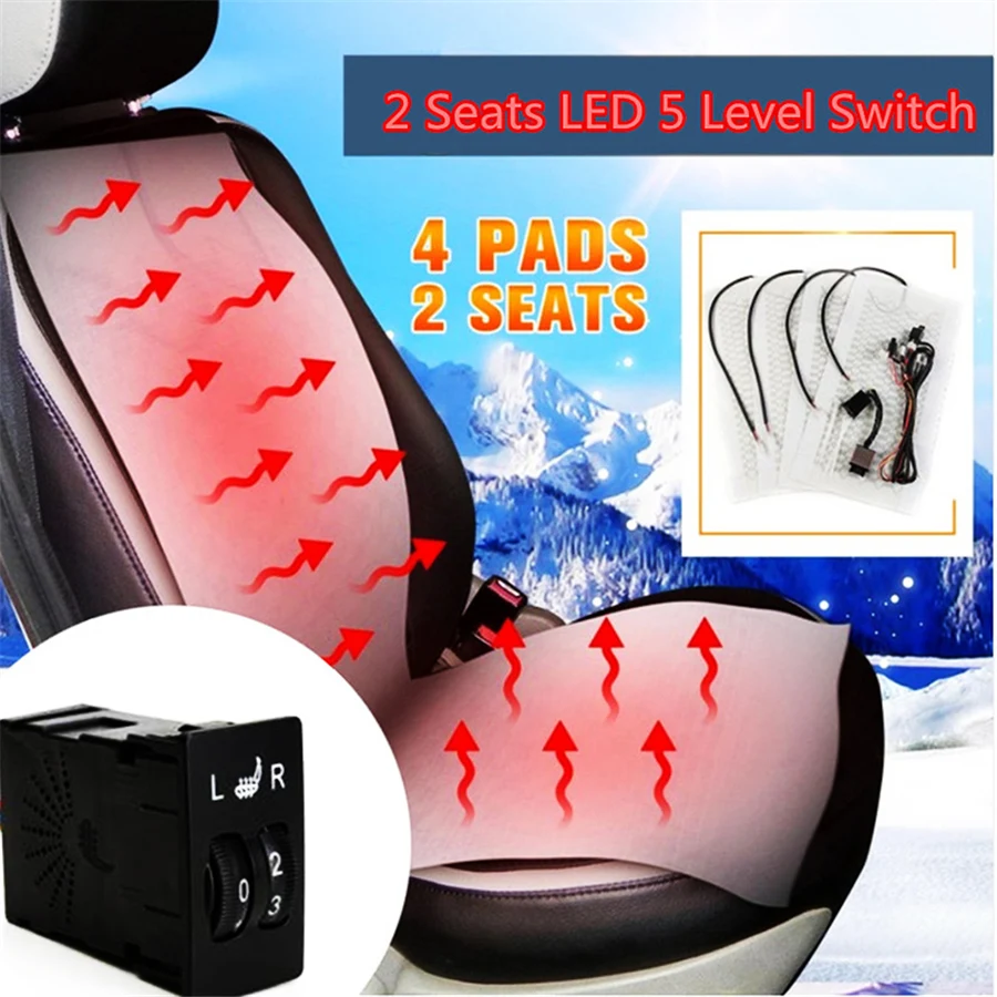 

Universal Heated Seat Pads Carbon Fiber +5 Dial Dual Switch 12V Car Styling Warm Seat Cushions For 2 Front Seat