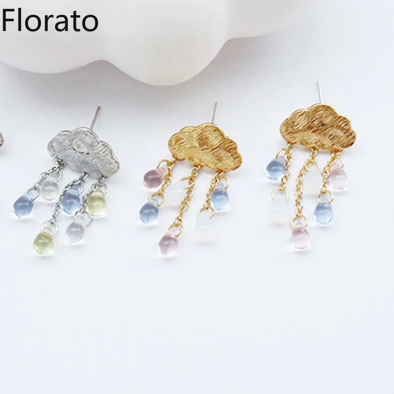 

925 Sterling Silver Raindrop Cloud Acrylic Stud Earrings For Women Drop Earring Korean Fashion Jewelry Unusual Girl Accessories