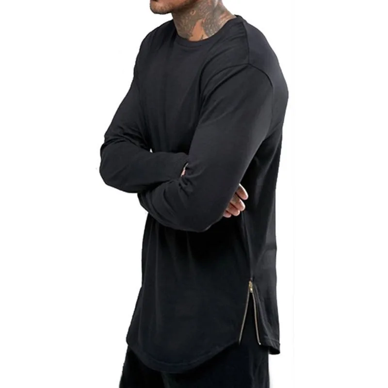 

Ropa De Hombre 2021 New Fashion Casual Hip Hop Long Sleeve T Shirt Men High Street Hem Round Crew Neck Top Men's Clothing