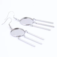 10pcs stainless steel fit 20mm cabochon earring base blanks with dangle bars charm diy jewelry making supplies