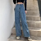 Женские джинсы с завышенной талией и карманами, синие