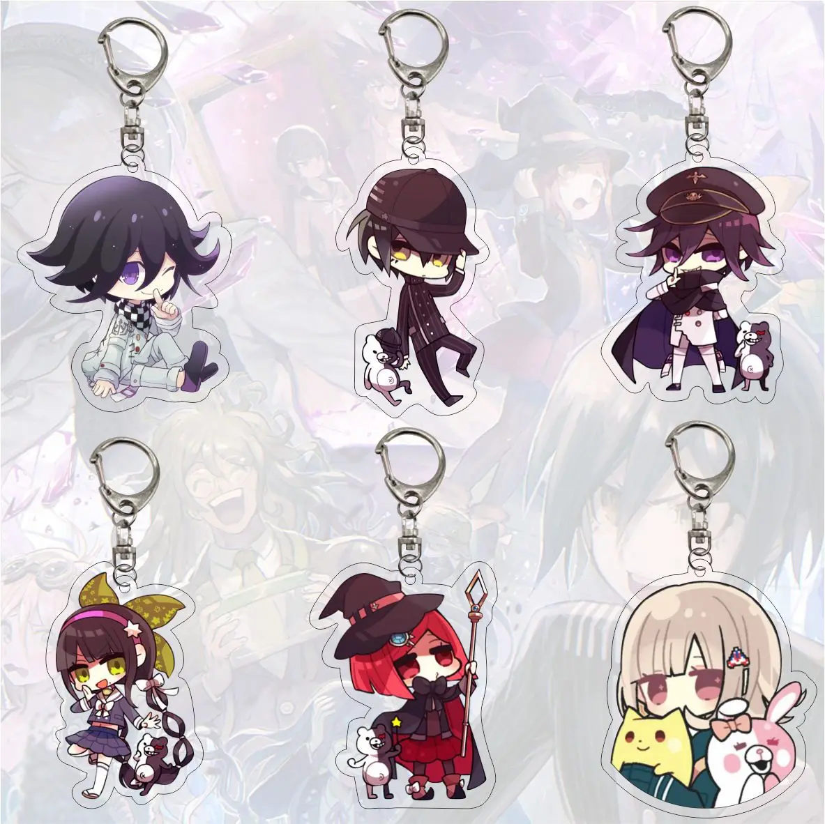 

Cartoon Danganronpa Keychain Animation Figure Monokuma Kirigiri Kyouko Kawaii Acrylic Classic Key Ring Bag Car Women Man Holder