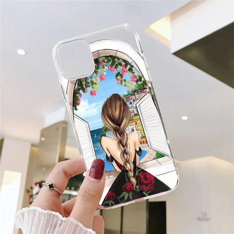 

Merry Christmas Brown Hair Girl Phone Case Clear Transparent for iPhone 11 12 mini pro XS MAX 8 7 6 6S Plus X 5S SE XR 2020