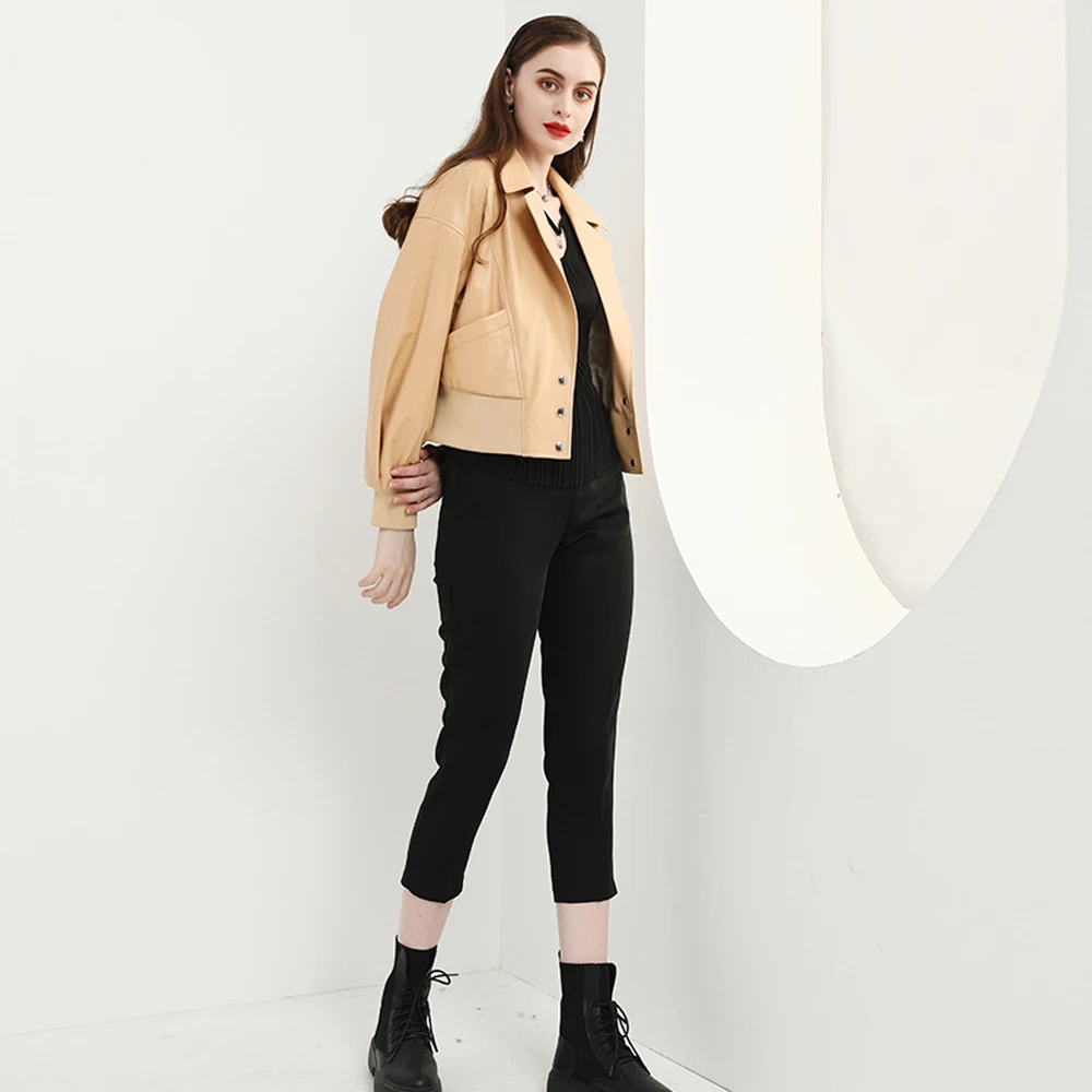 Куртка из натуральной овечьей кожи желтая бежевая