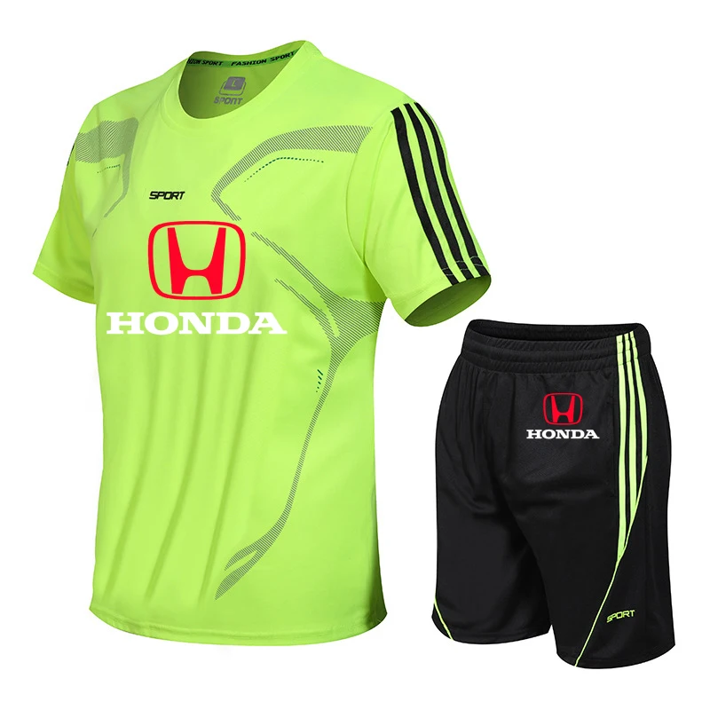 

Summer new Men's T-shirt Honda Car Logo Print Casual high quality cotton casual trend Men's short sleeve+shorts 2-piece set
