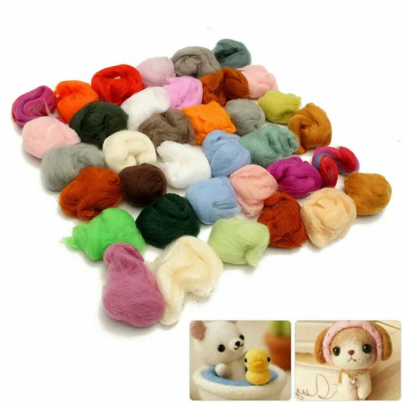 

108g Mix 36 Colors Merino Felting Wool Tops Soft Roving Wool Fibre for Needle Felting & Wet Felting DIY Doll Needlework