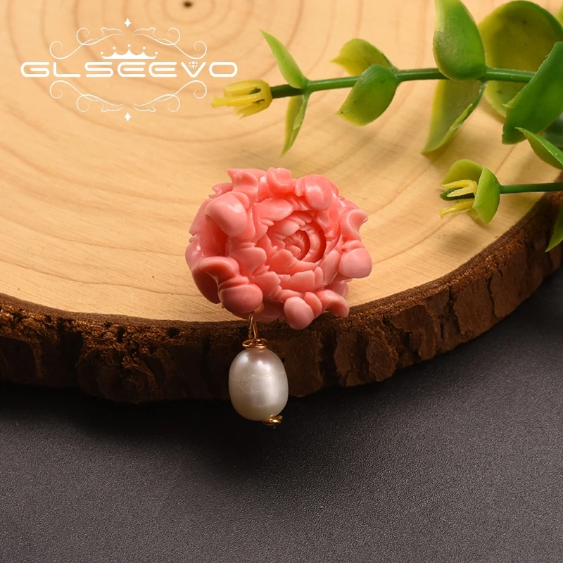

GLSEEVO Original Design Fresh Water Pearl Coral Flower Brooches For Girls Birthday Feminist Pin Women's Luxury Jewellery GO0352B