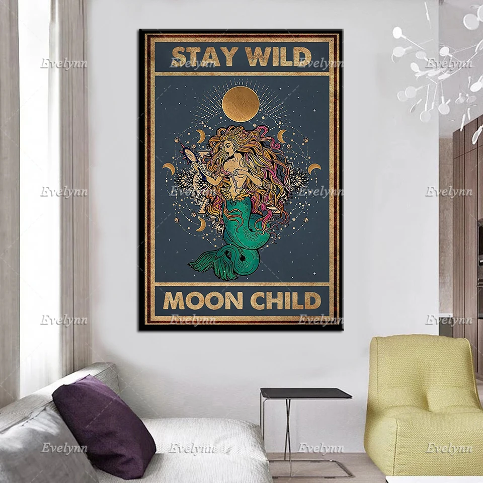 Детский плакат Stay Wild Moon холст для девочек винтажный лунное искусство настенное с