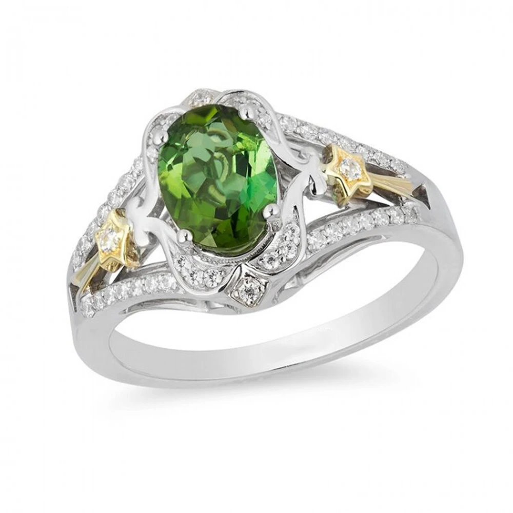 

HESHI New popular European and American ins style fashion temperament simple inlaid green topaz diamond star ring