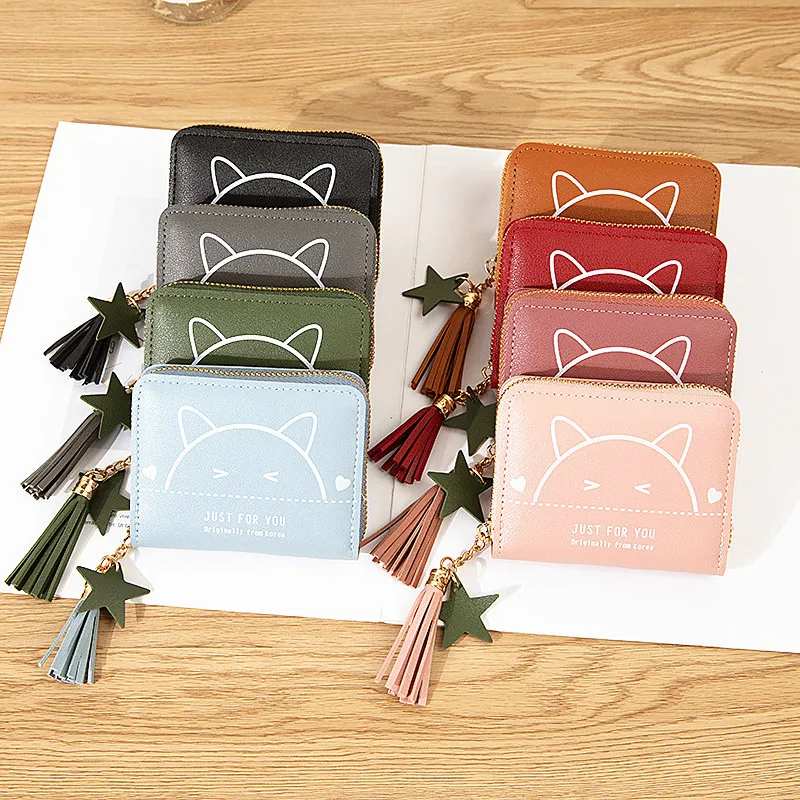 Женские кошельки женские с милым рисунком кота мини сумки короткие на молнии