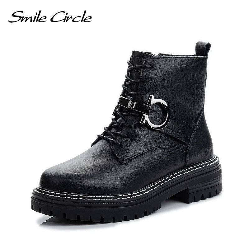 Smile Circle/ботильоны Женская обувь на плоской платформе Модные удобные повседневные