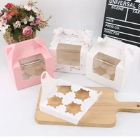 10pcs Marbling Cupcake Box With Window DIY Handmade Cup Cake Muffin EggTart Gift Packaging Boxes Event Party Baking Paper Bags