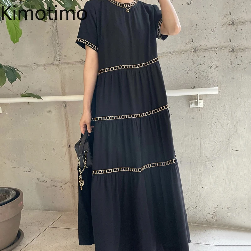 

Платье Kimotimo женское с круглым вырезом, Элегантное Длинное свободное в стиле пэчворк, контрастное дизайнерское платье-трапеция с короткими ...