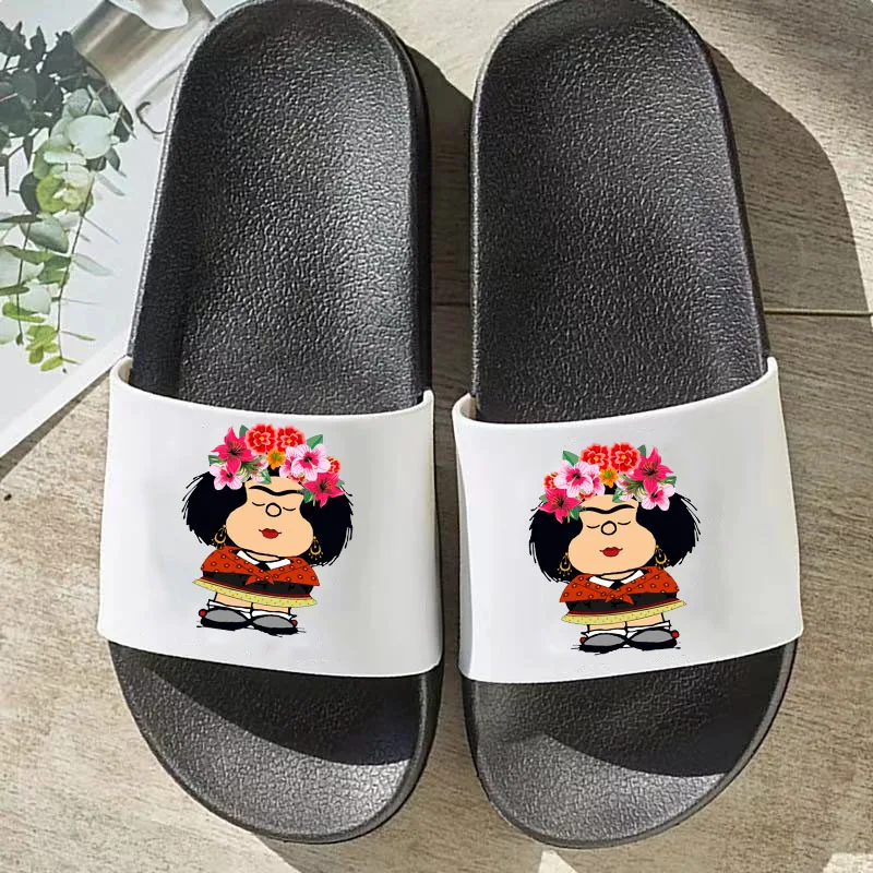 

Female Slippers cartoon PAZ Mafalda printed Summer Sandals Non-Slip Flat Beach Shoe women Flip Flop Indoor Slipper