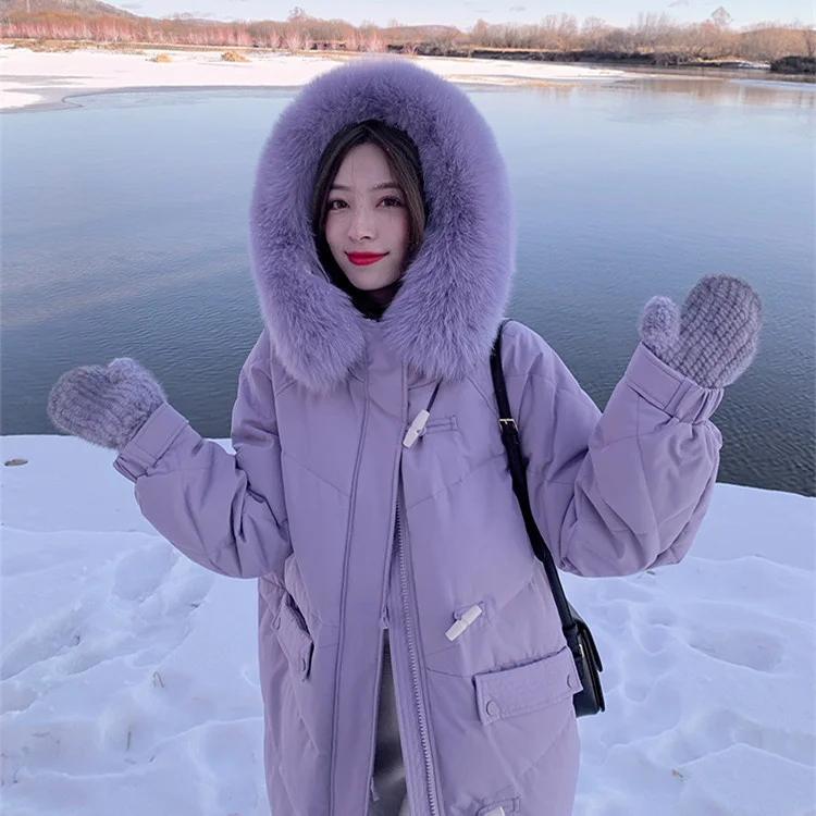 

2021 New Hooded Versatile Down Jacket Women's Middle and Long Winter Thickened Korean Loose Casual Coat Trend