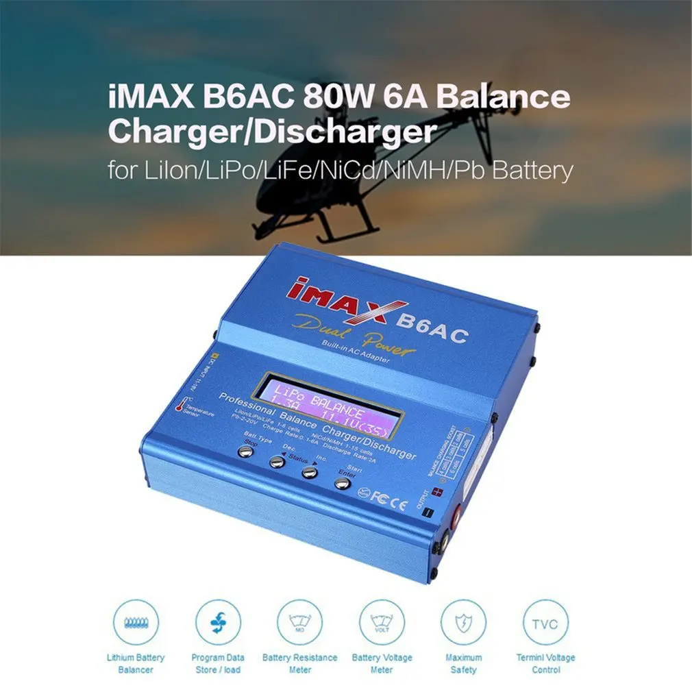 

Зарядное устройство iMAX B6AC для РУ автомобилей, вертолетов, дронов, самолетов, 80 Вт, 6 А