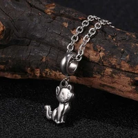 creative cute kitten women sliver color stainless steel cat pendant necklace cat chain women jewelry bb0558d