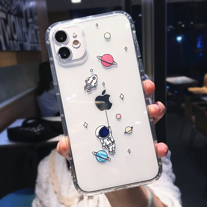 

For iPhone 12 Pro Case Cute Astronaut Planet Phone Case For iPhone 12 11 Pro Max XS XR X 7 8 Plus SE 2020 Clear Back Soft Cover