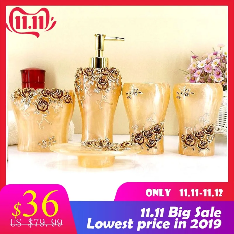 Розовый сад аксессуары для ванной комнаты 5 шт. изделия из смолы набор