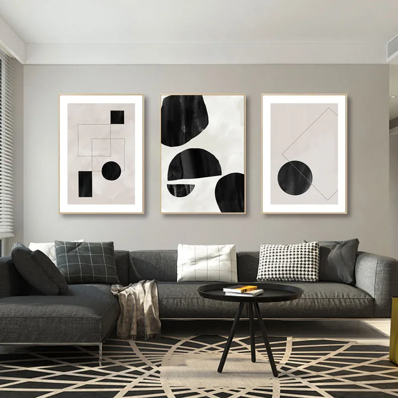 

Modern geometric abstract wall art canvas painting black and white poster print picture Scandinavian style living room home deco
