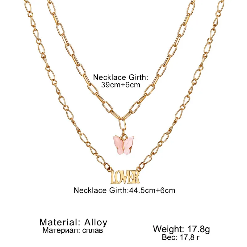 

FNIO Fashion Multi-layer Butterfly Chain Necklace Lover Angel Letter Pendants Necklaces For Women Chain Choker Fashion Jewelry