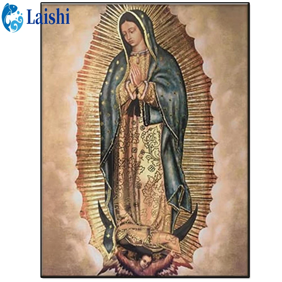 Pintura de diamante artesanal de la Virgen María de Guadalupe, México, bordado de diamantes cuadrados/redondos, mosaico de punto de cruz, decoración del hogar