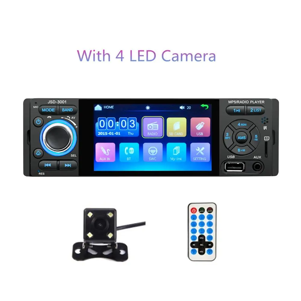 With 4LED camera LTBFM " сенсорный экран автомобиля стерео Bluetooth автомобиля Радио 1 Din Зеркало Ссылка Авторадио аудио MP5 видео плеер USB/MP3/TF JSD3001 радио - Цвет: With 4LED camera