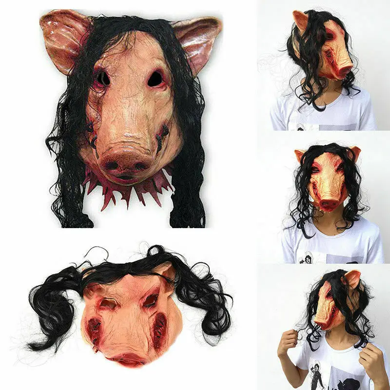 Маска на Хеллоуин + шлем для волос полный уход за лицом свинья из пилы голова