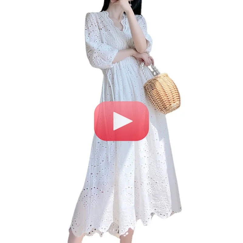 

Super Fairy Thin Holiday Dress Beach Skirt New Summer Female Lace Embroidery Company [send Sling]
